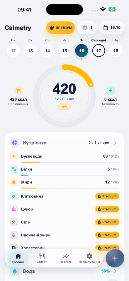 Справжній екран щоденника Calmetry в додатку для iPhone